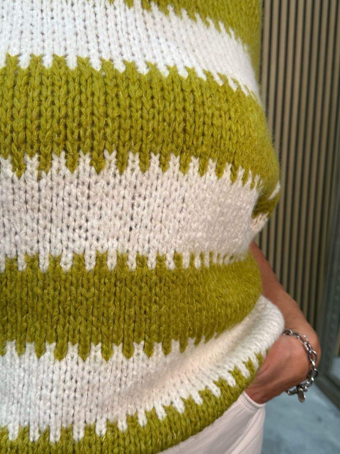 Chunky Stripe Knit Jumper - Lime/White