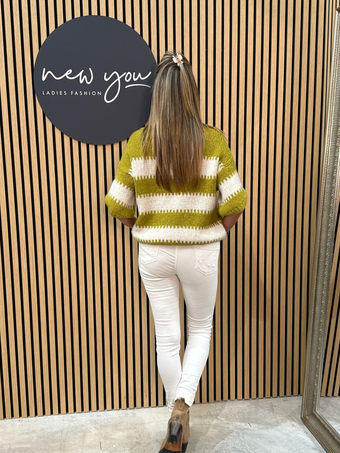 Chunky Stripe Knit Jumper - Lime/White