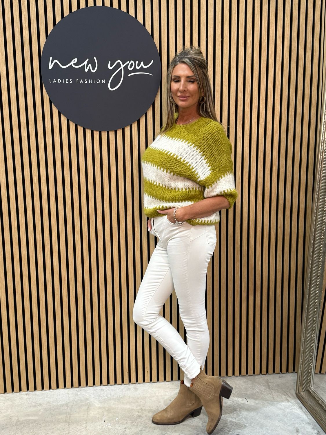 Chunky Stripe Knit Jumper - Lime/White