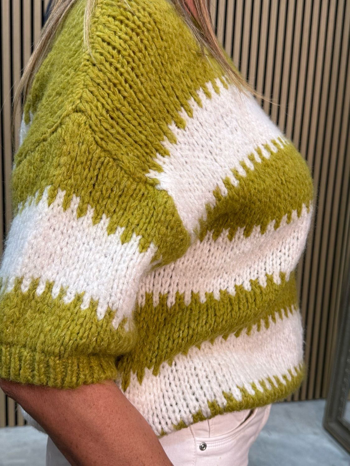 Chunky Stripe Knit Jumper - Lime/White
