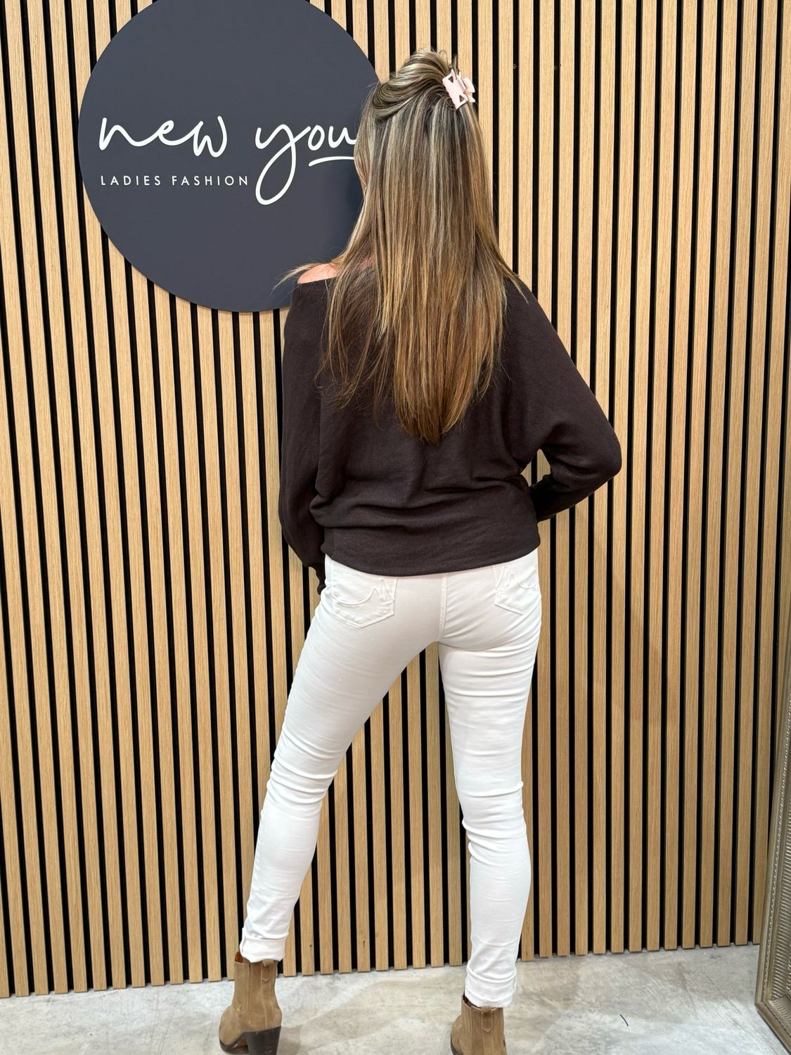 Frill Sleeve Knit Jumper - Brown
