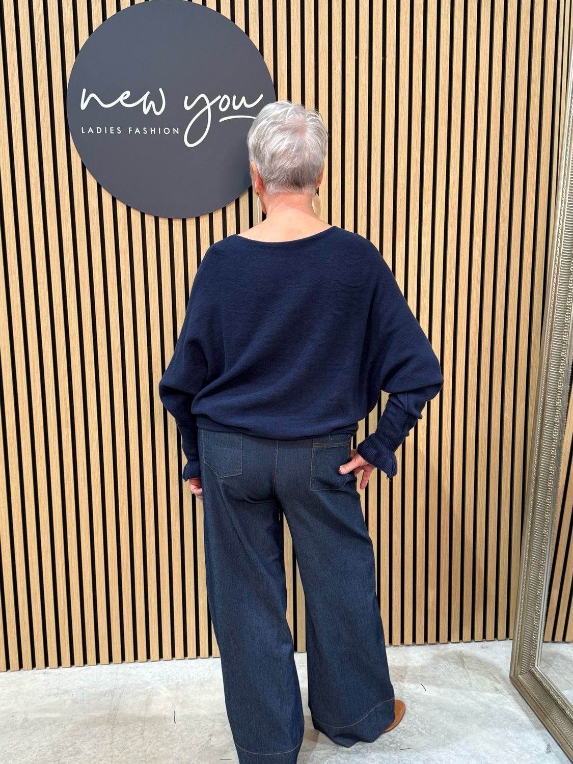 Frill Sleeve Knit Jumper - Navy