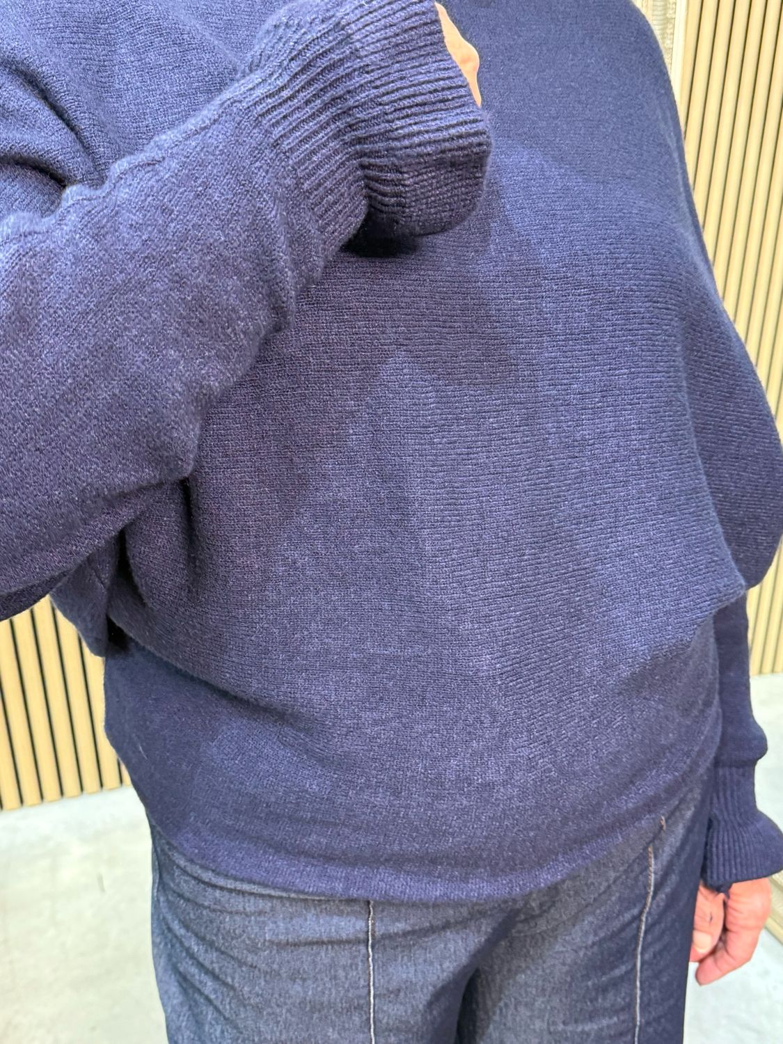 Frill Sleeve Knit Jumper - Navy
