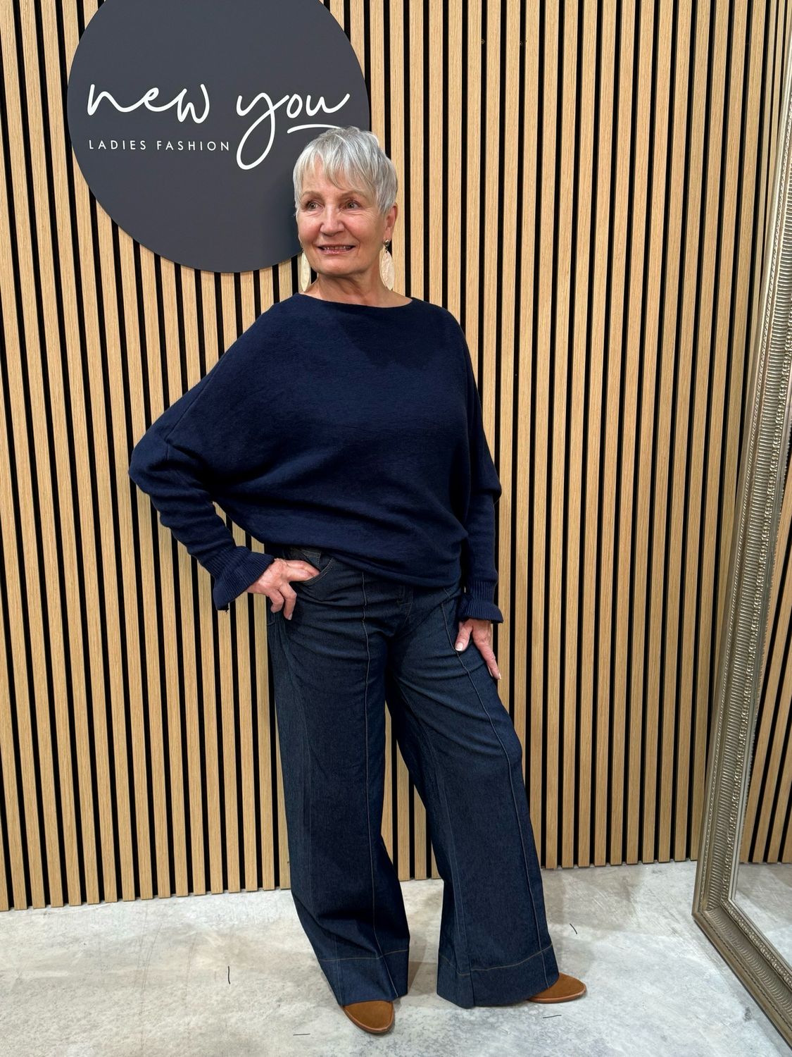 Frill Sleeve Knit Jumper - Navy