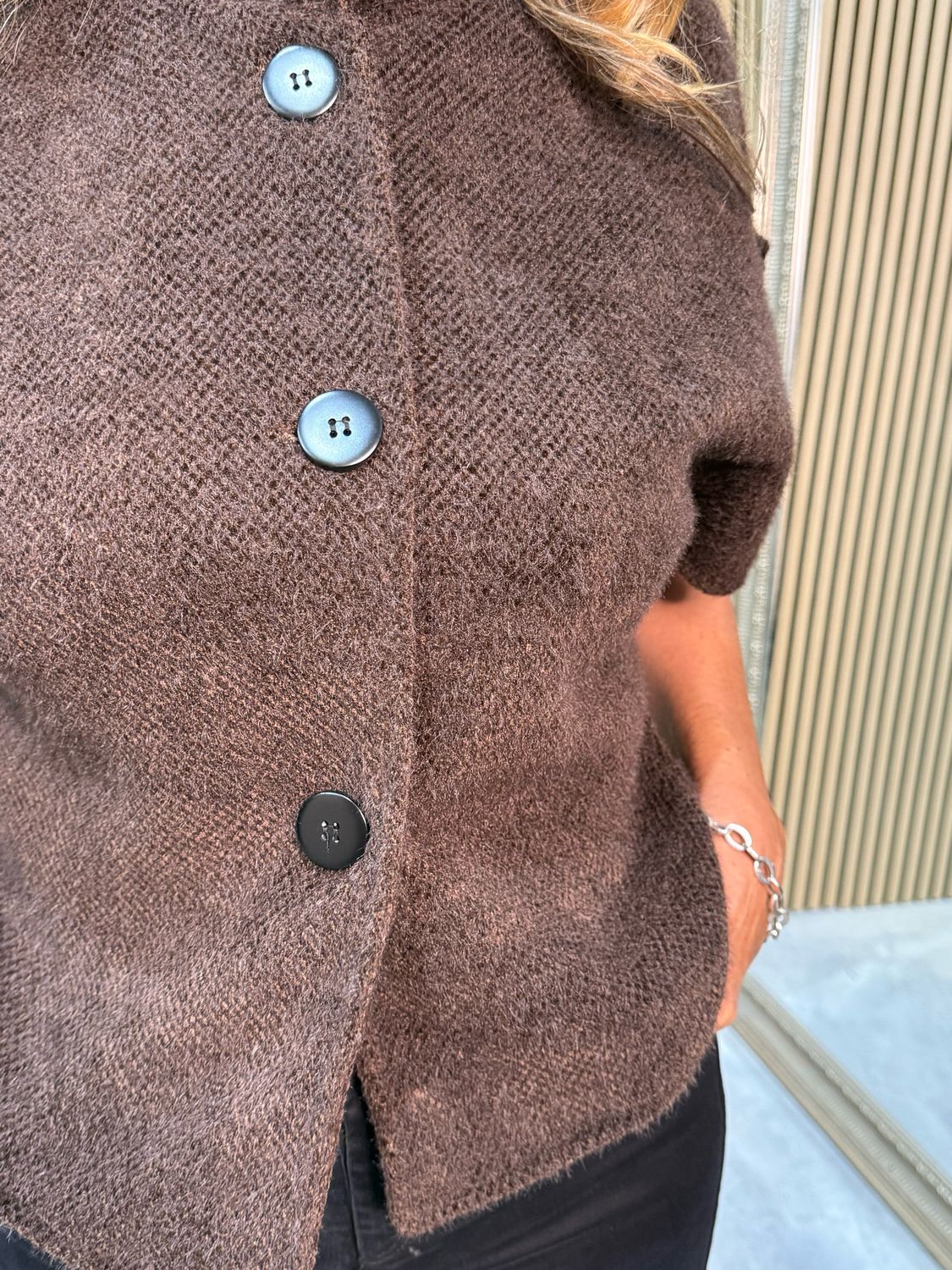 Mila - Button Knit Jacket - Chocolate Brown