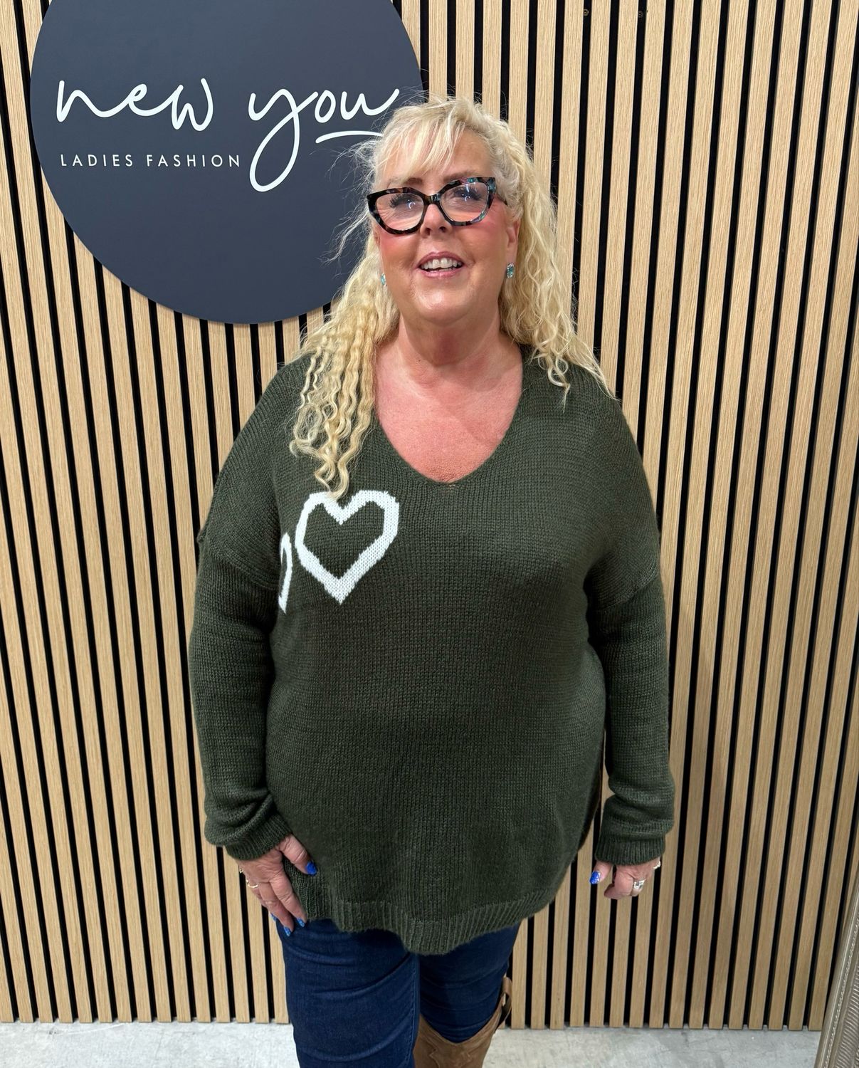 Amora - Heart Knit Jumper - Khaki