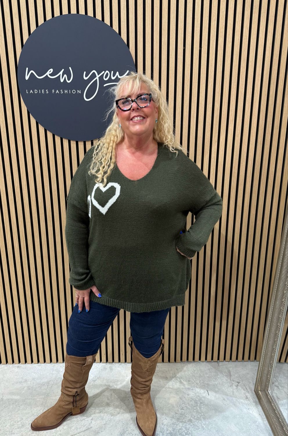 Amora - Heart Knit Jumper - Khaki