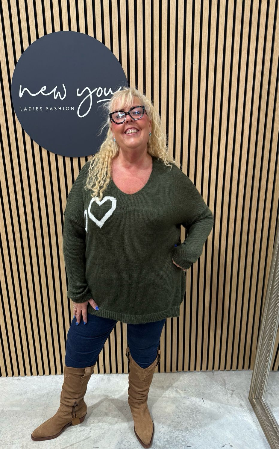 Amora - Heart Knit Jumper - Khaki