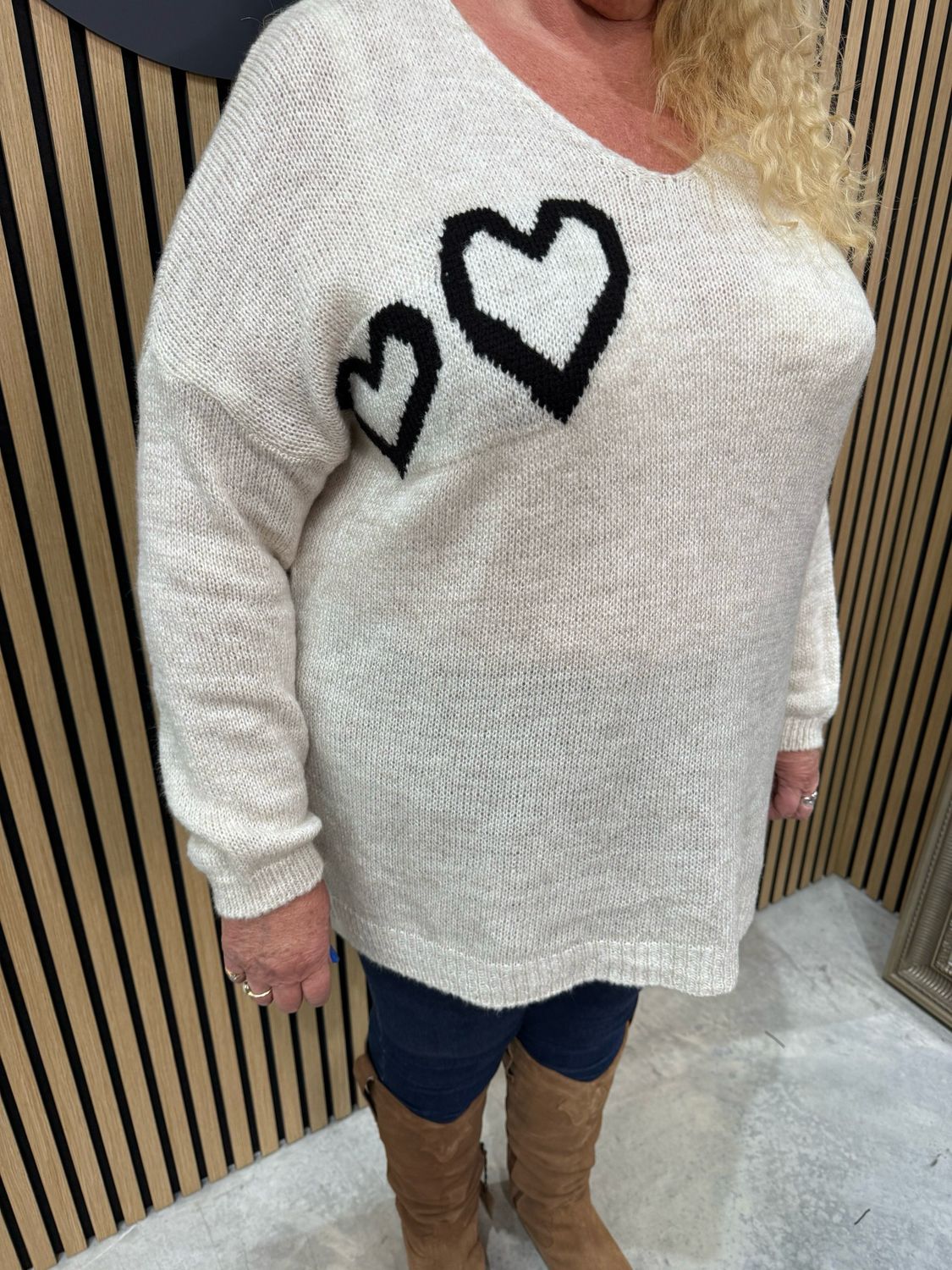 Amora - Heart Knit Jumper - Cream
