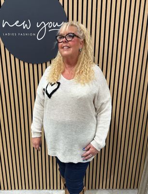 Amora - Heart Knit Jumper - Cream