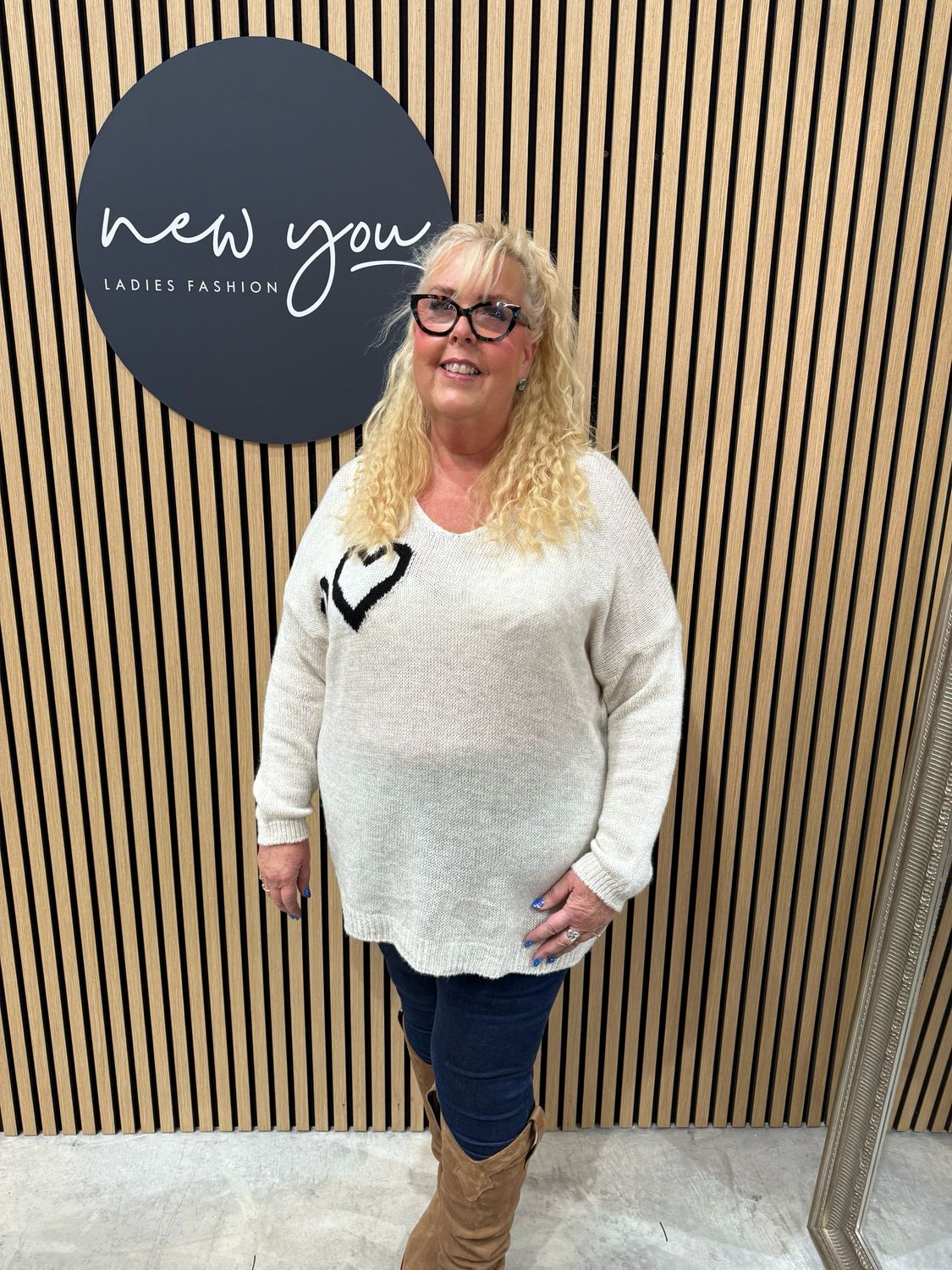 Amora - Heart Knit Jumper - Cream