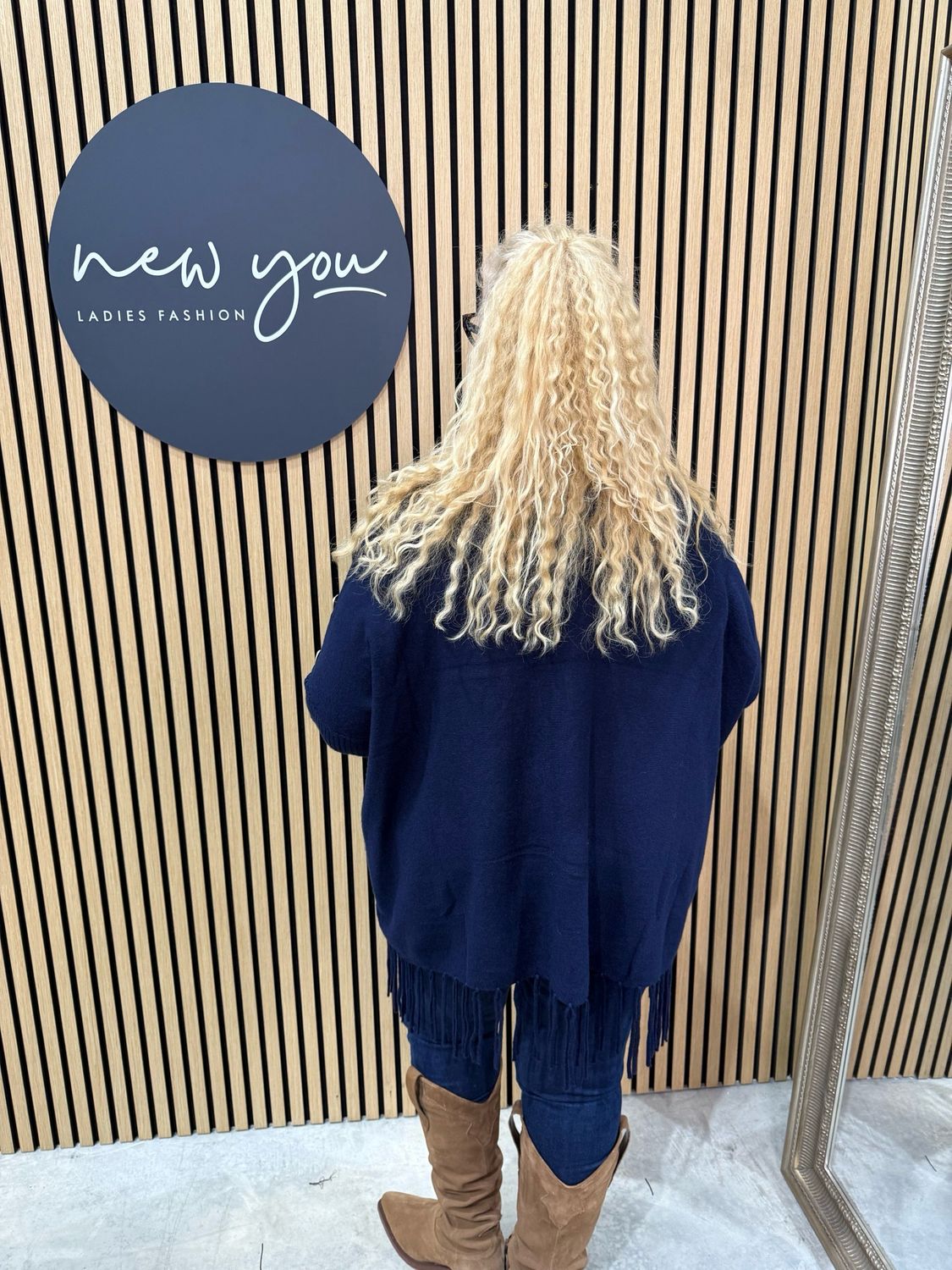Button Shoulder Fringe Knit Jumper - Navy