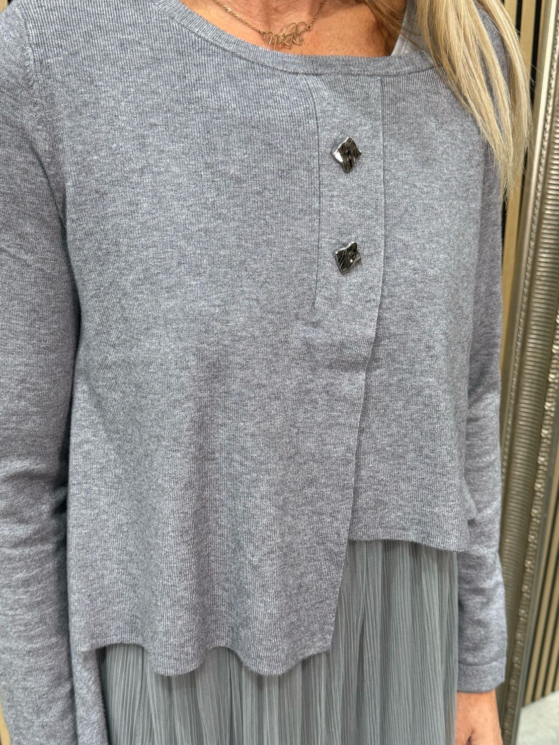 Layered Knit &amp; Pleated Dress Set - Grey