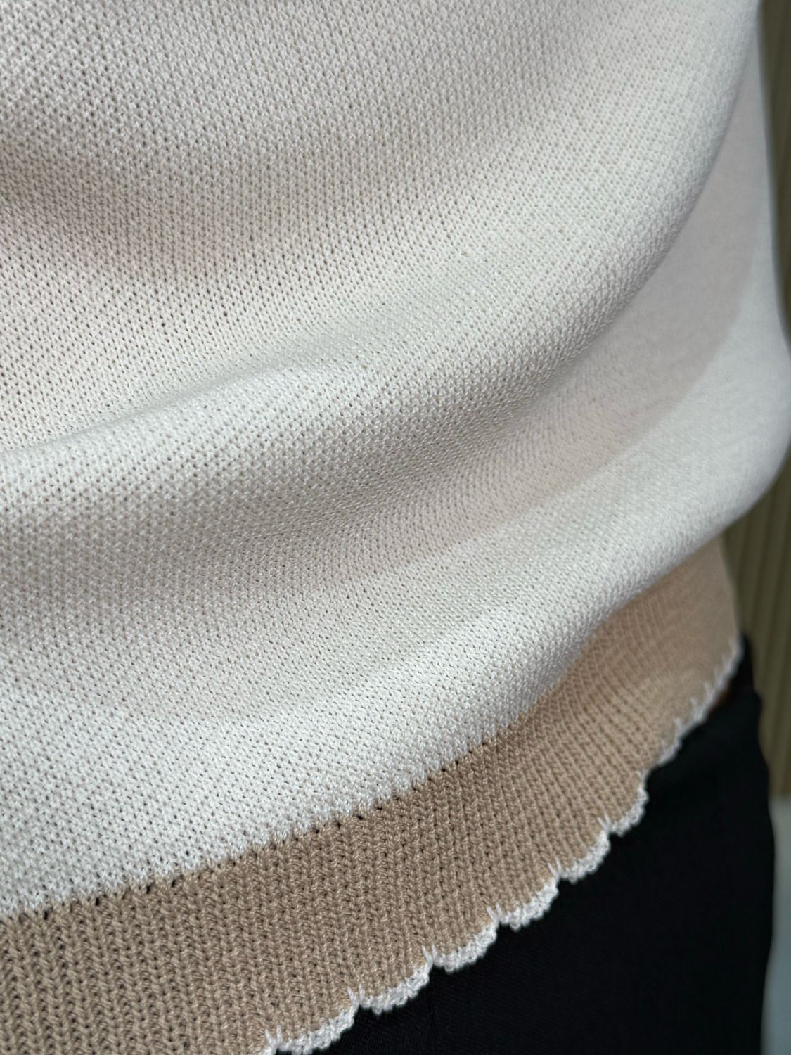 Scallop Edge Knit Top - Cream