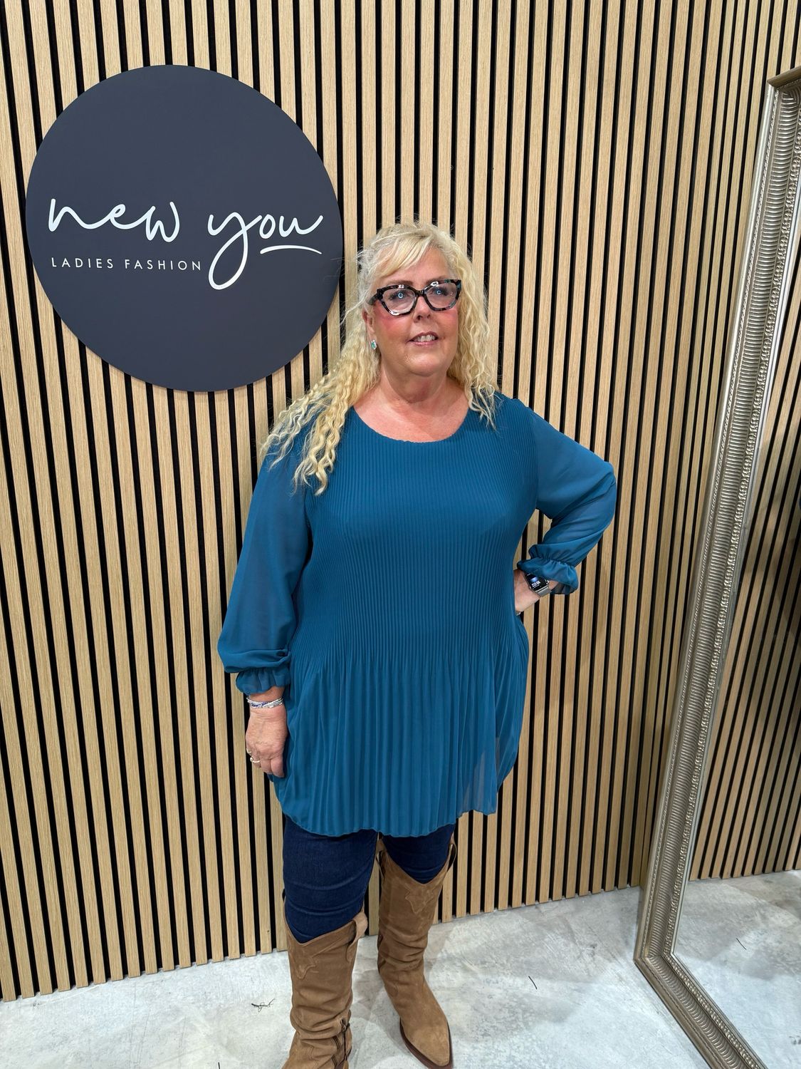 Pleated Chiffon Tunic Top - Teal