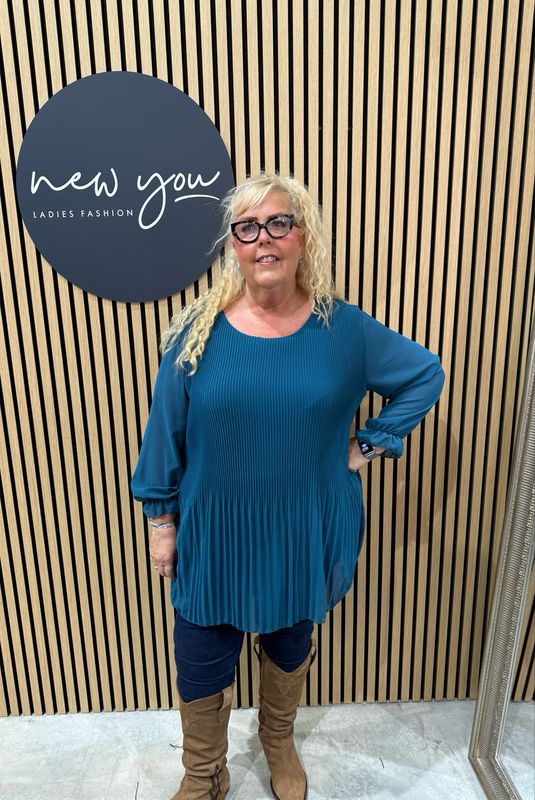 Pleated Chiffon Tunic Top - Teal