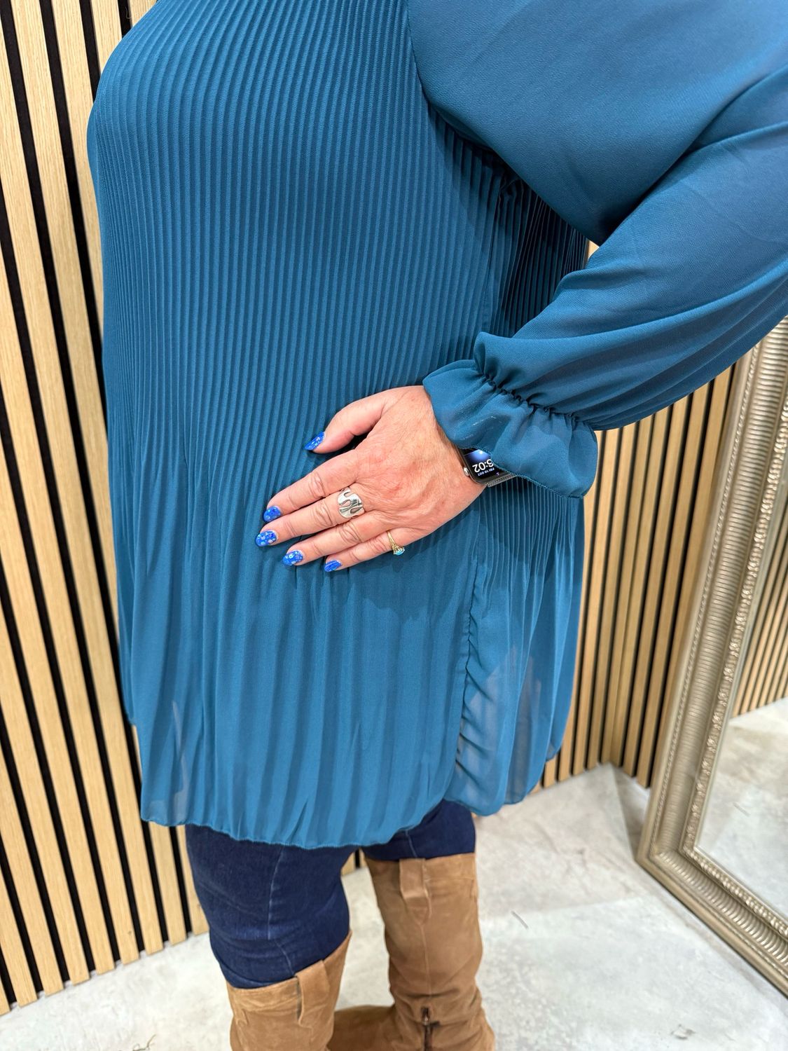 Pleated Chiffon Tunic Top - Teal