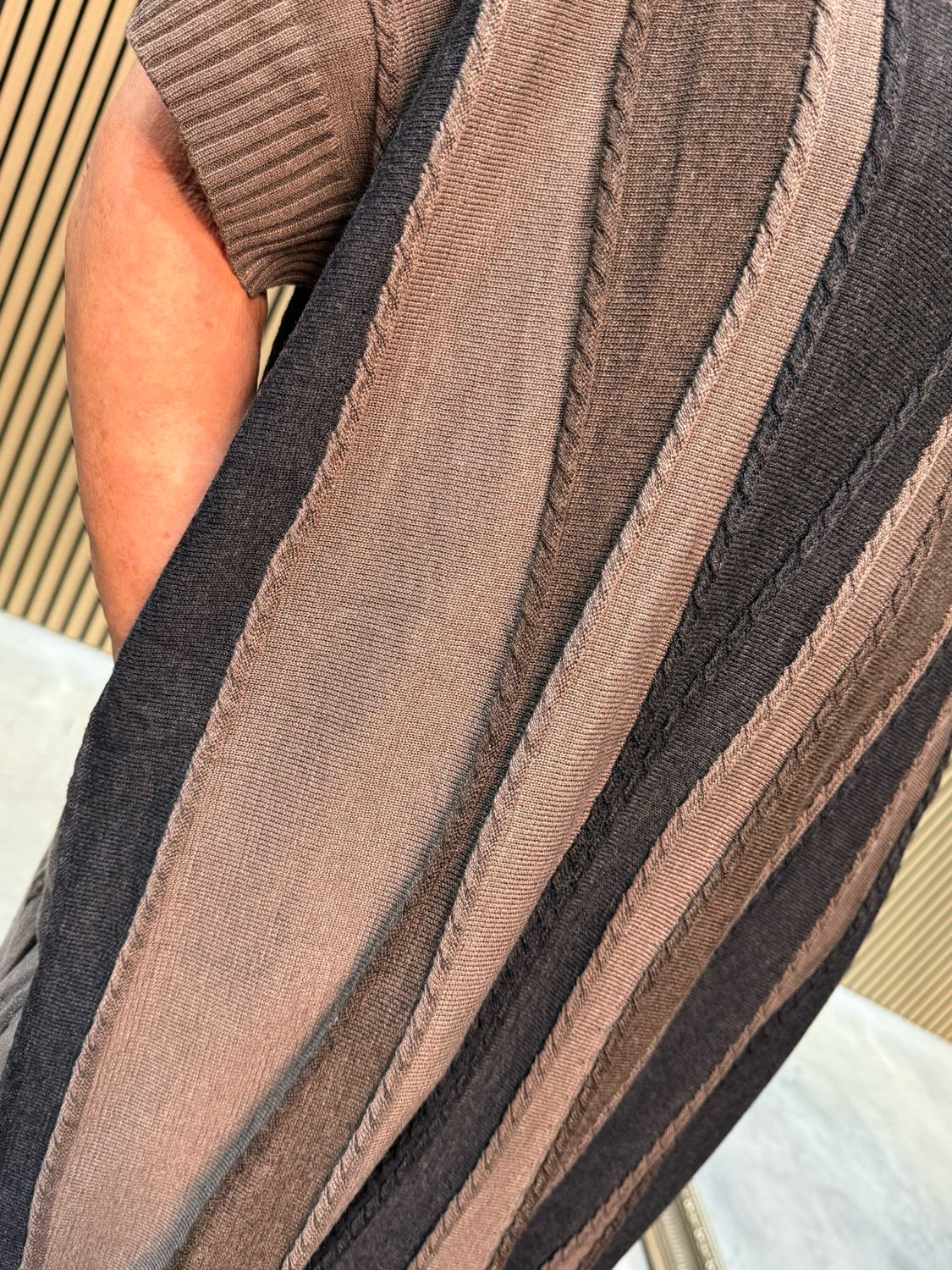 Striped Knit Midi Dress - Brown/Taupe