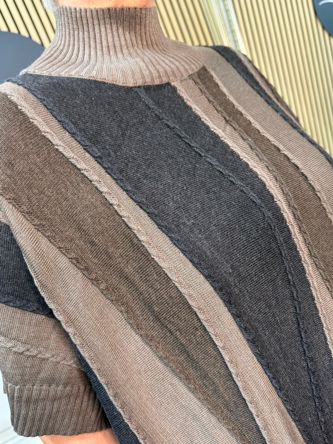 Striped Knit Midi Dress - Brown/Taupe