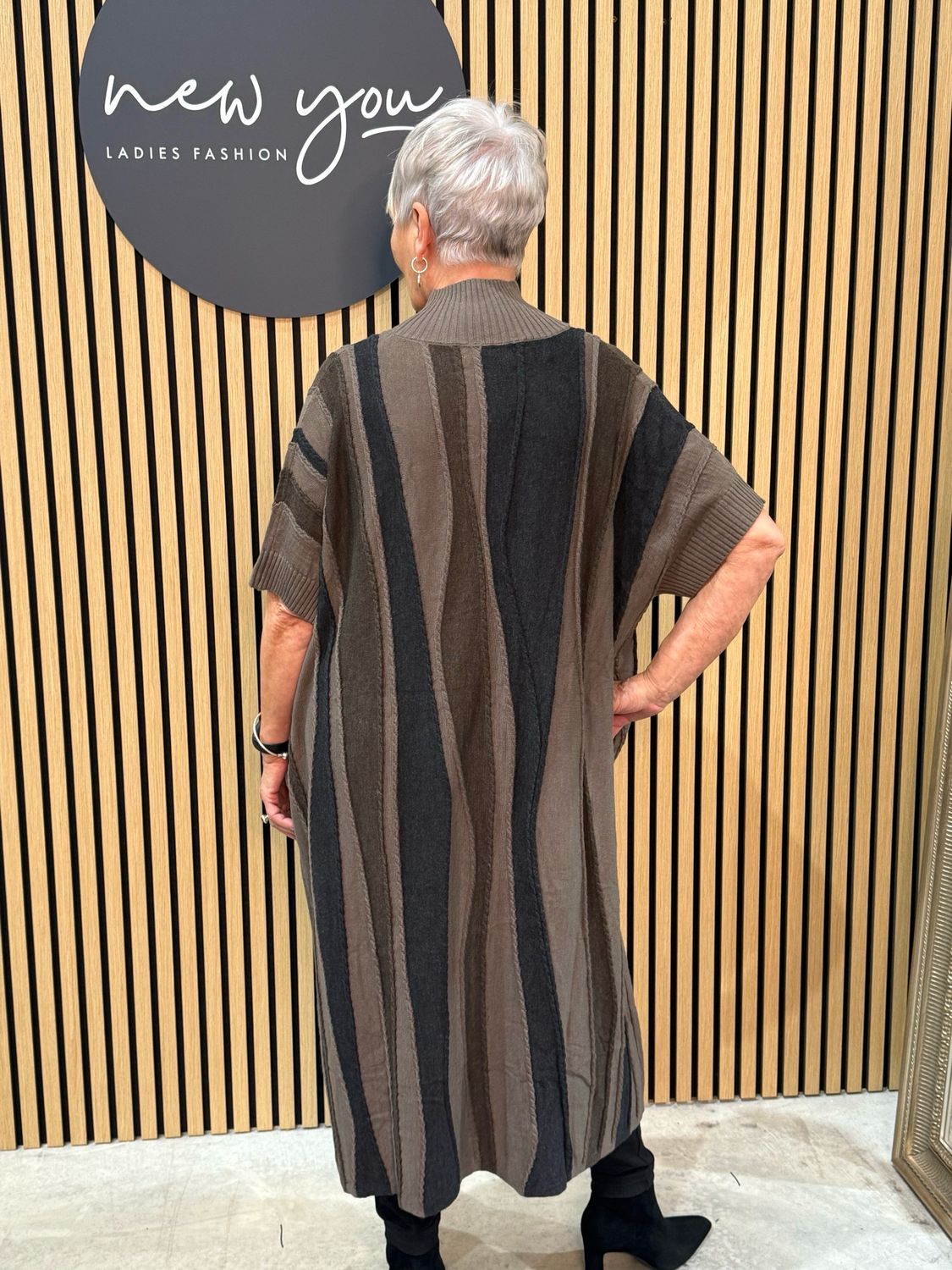 Striped Knit Midi Dress - Brown/Taupe