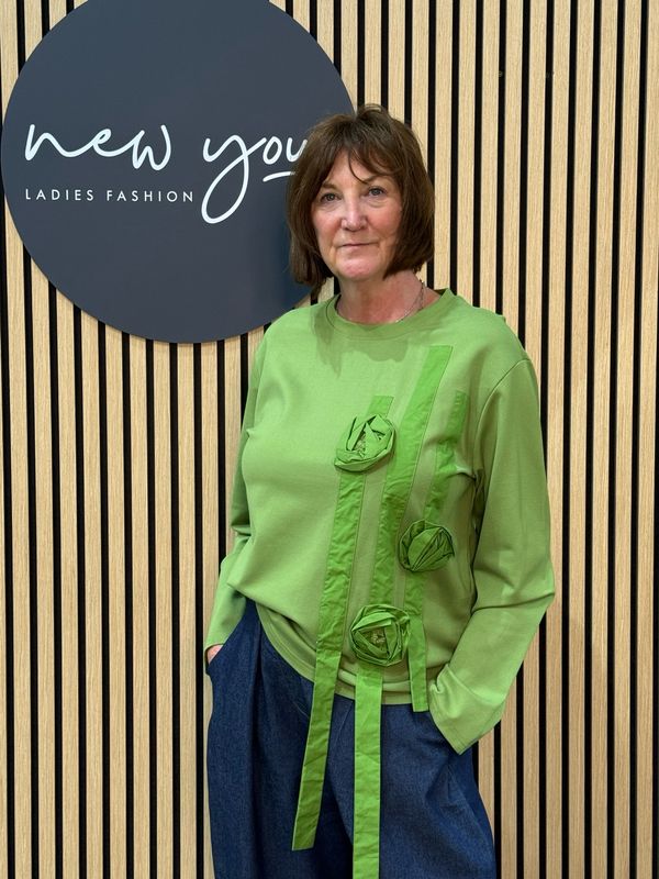 Floral Appliqué Top - Green