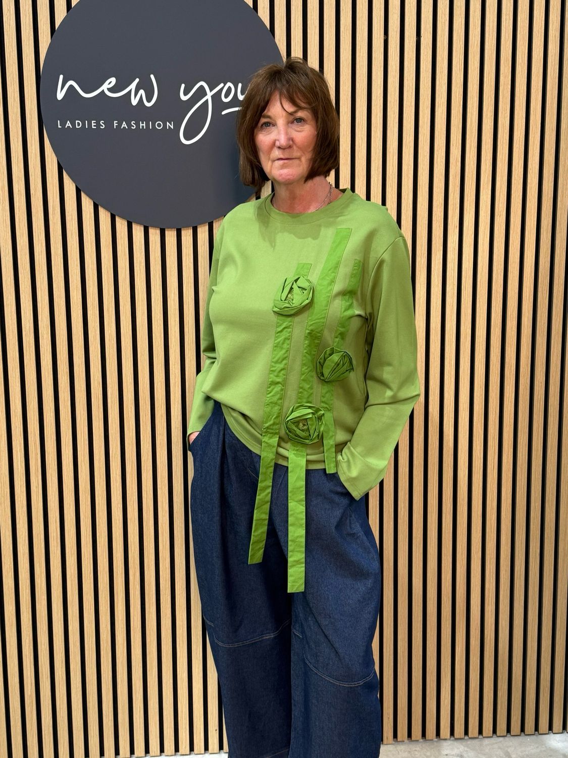 Floral Appliqué Top - Green