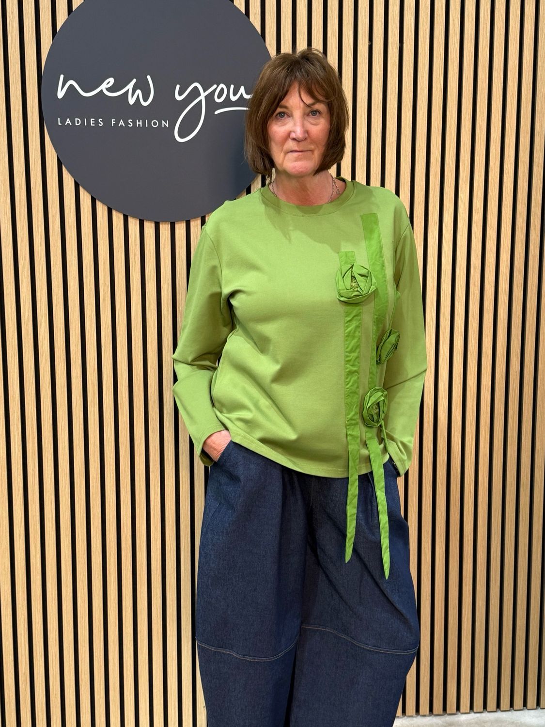Floral Appliqué Top - Green