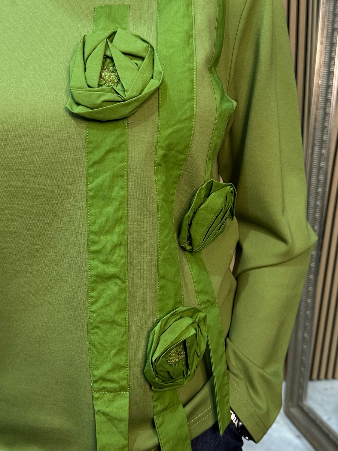 Floral Appliqué Top - Green