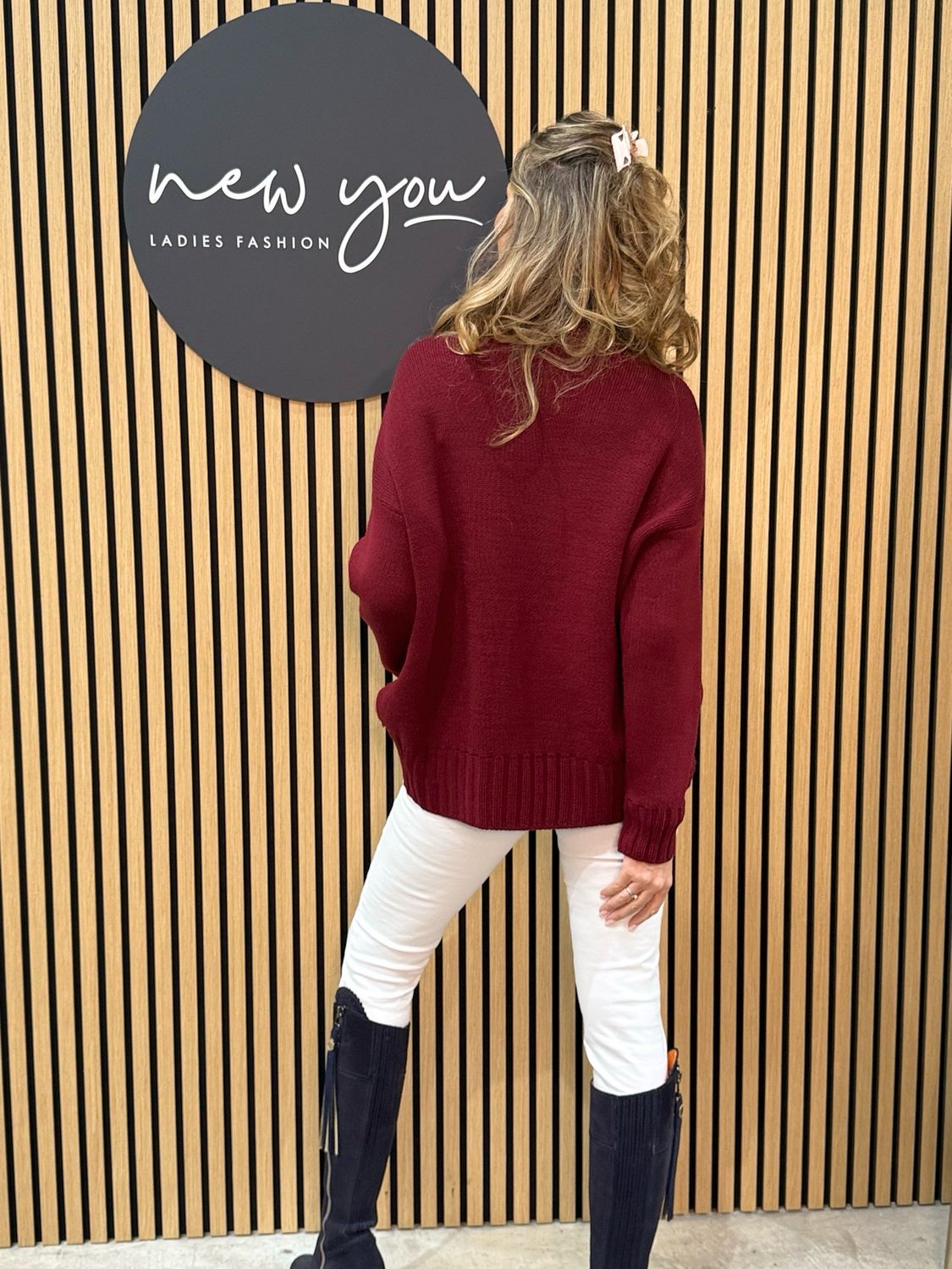 Ribbed Hem Knit Jumper - Burgundy