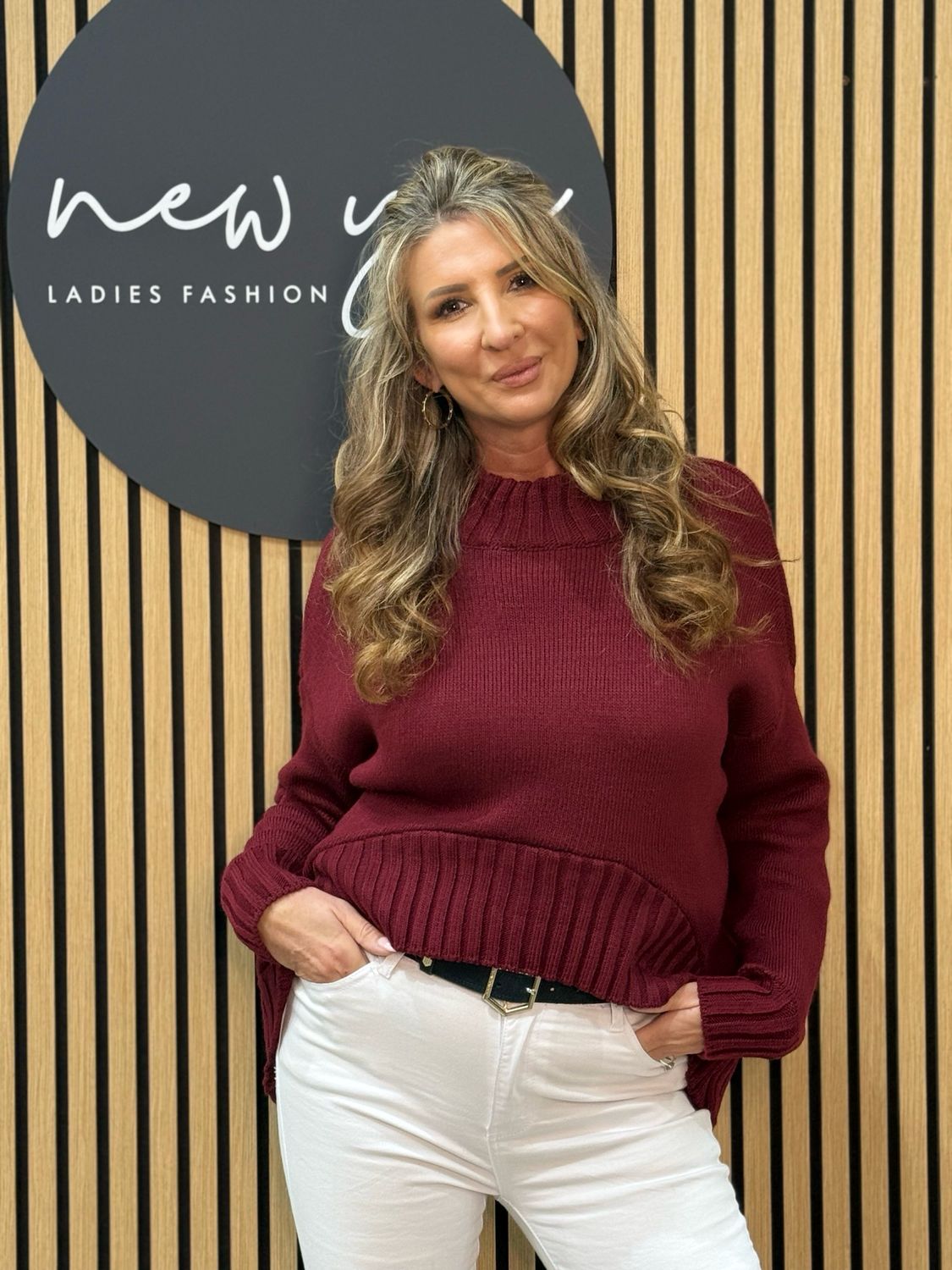Ribbed Hem Knit Jumper - Burgundy