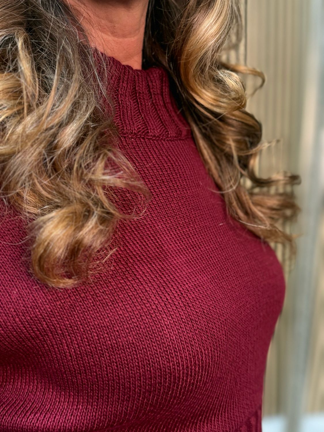 Ribbed Hem Knit Jumper - Burgundy