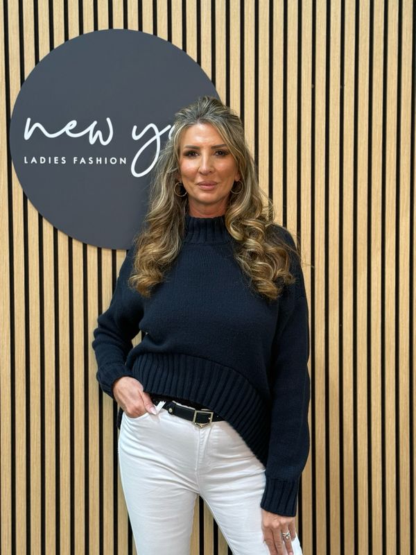 Ribbed Hem Knit Jumper - Navy