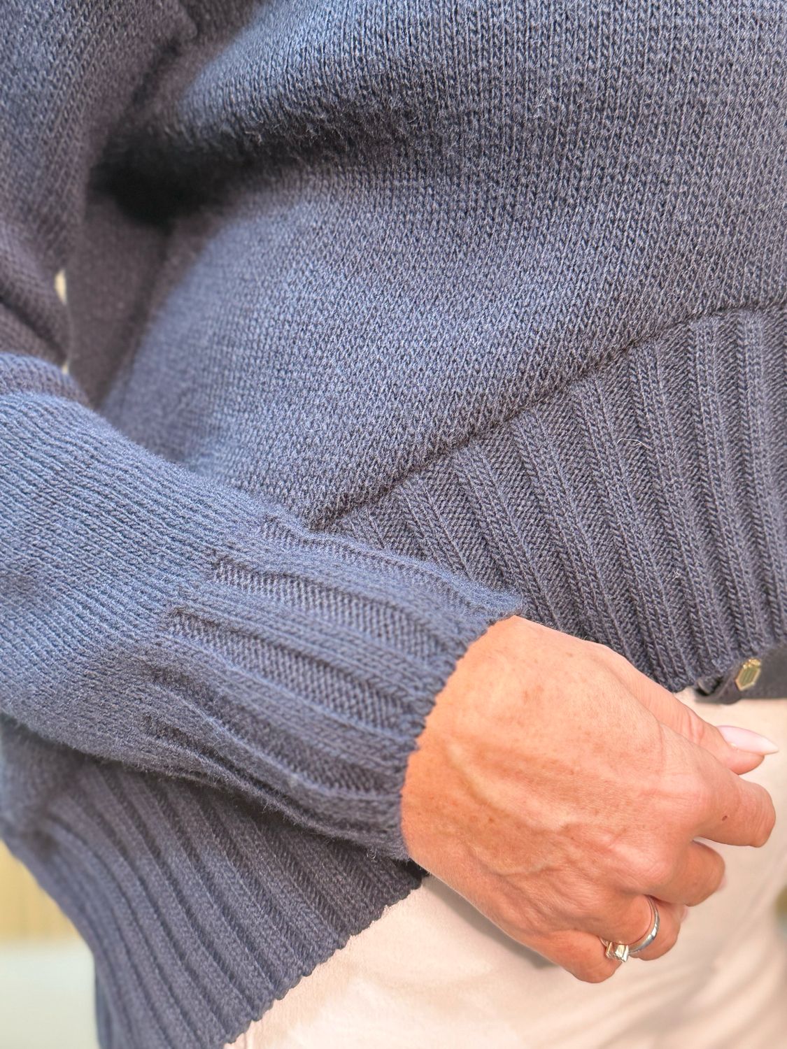 Ribbed Hem Knit Jumper - Navy