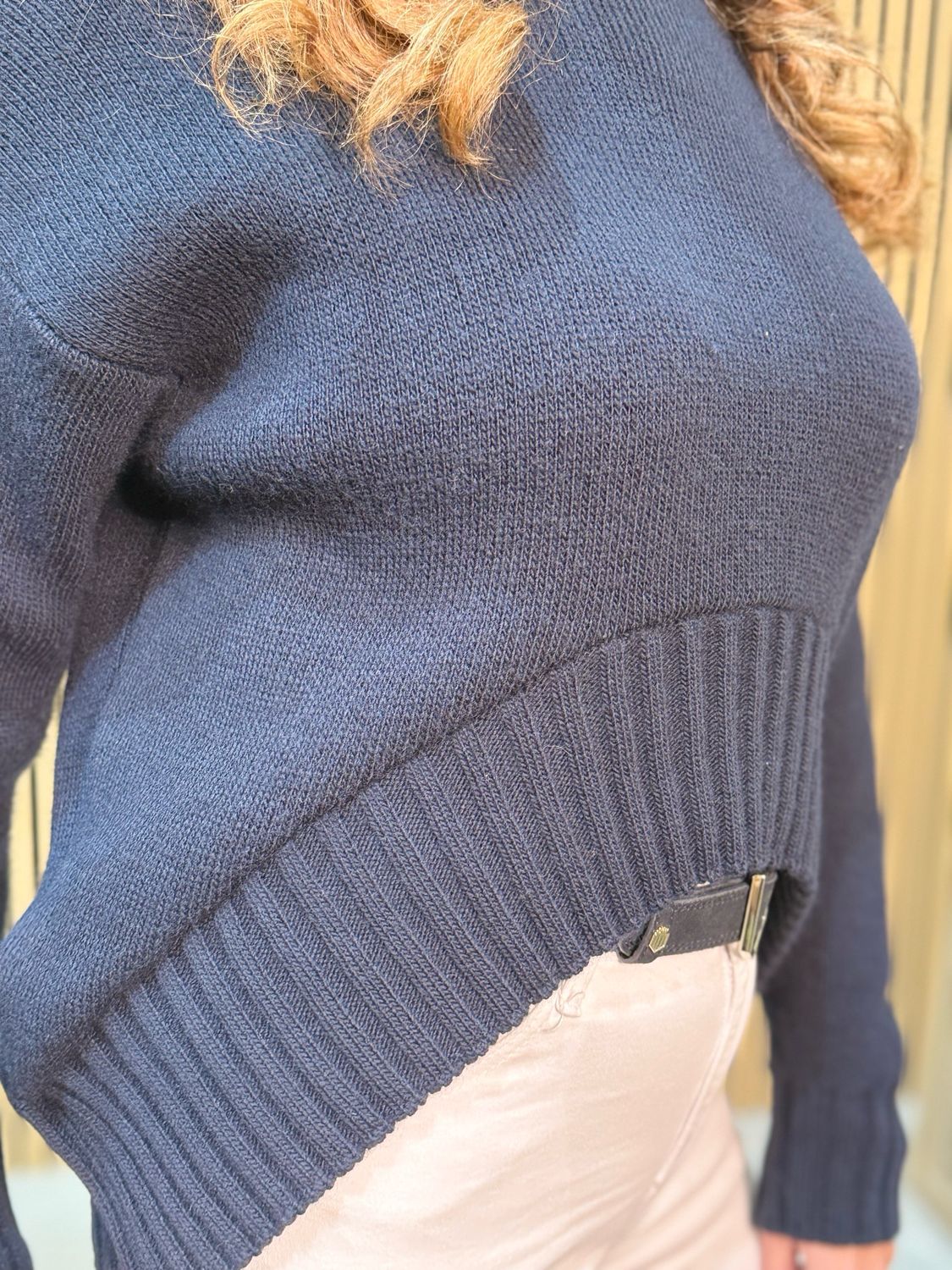 Ribbed Hem Knit Jumper - Navy