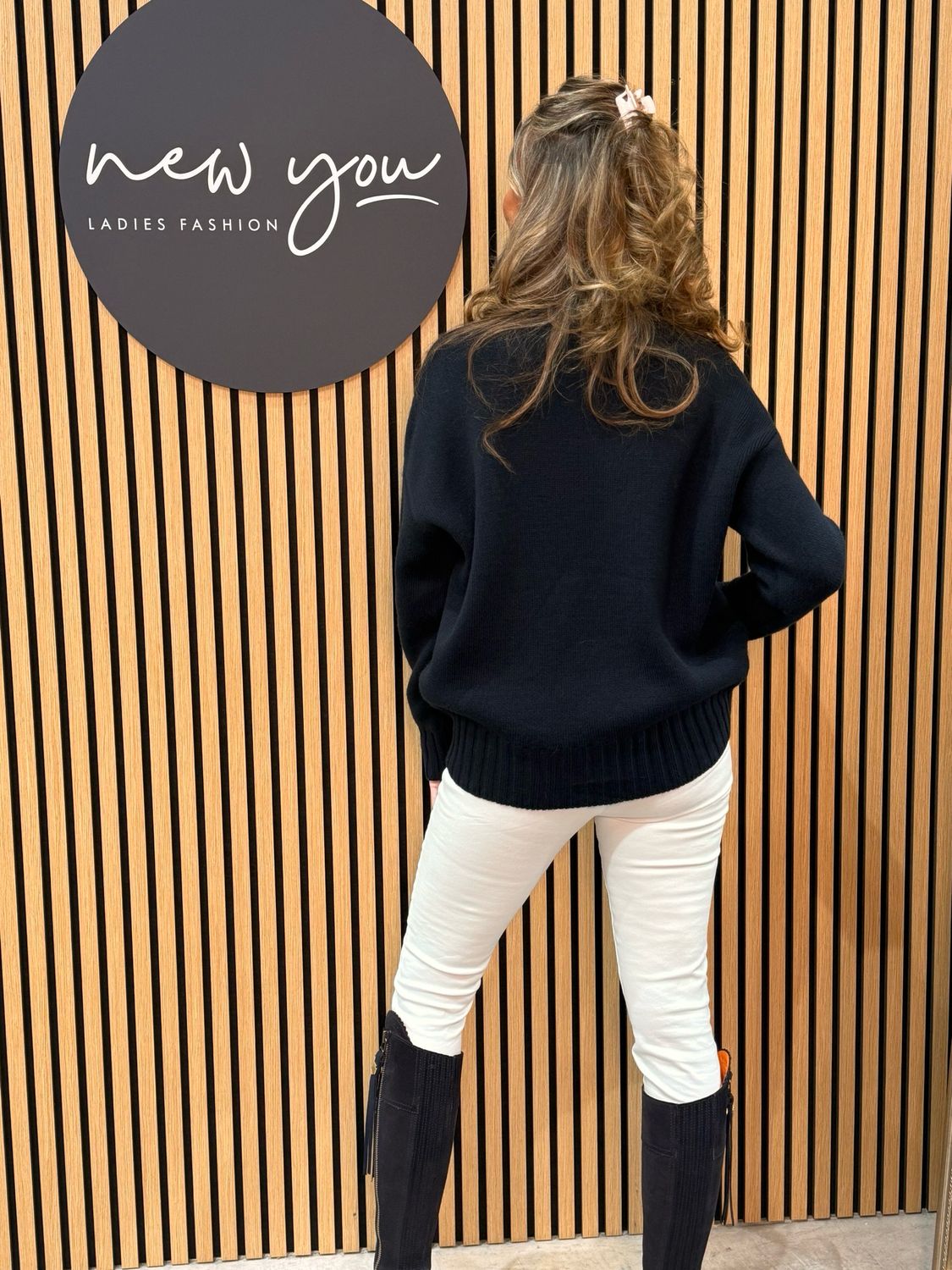 Ribbed Hem Knit Jumper - Navy