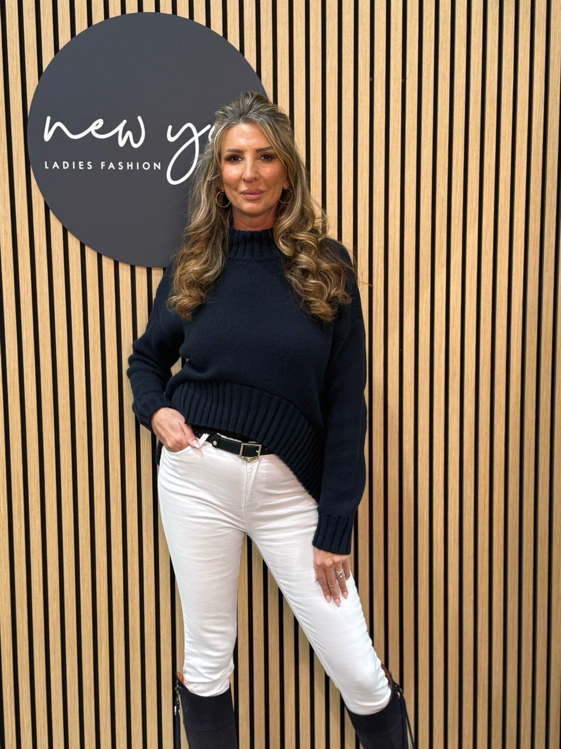 Ribbed Hem Knit Jumper - Navy