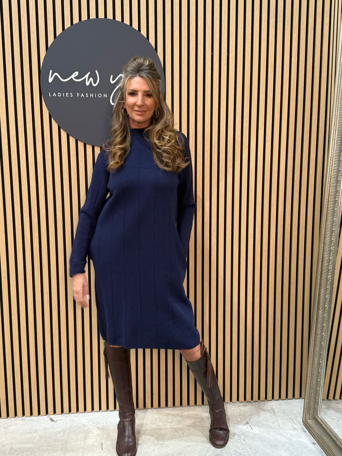 Casual Knit Jumper Dress - Navy