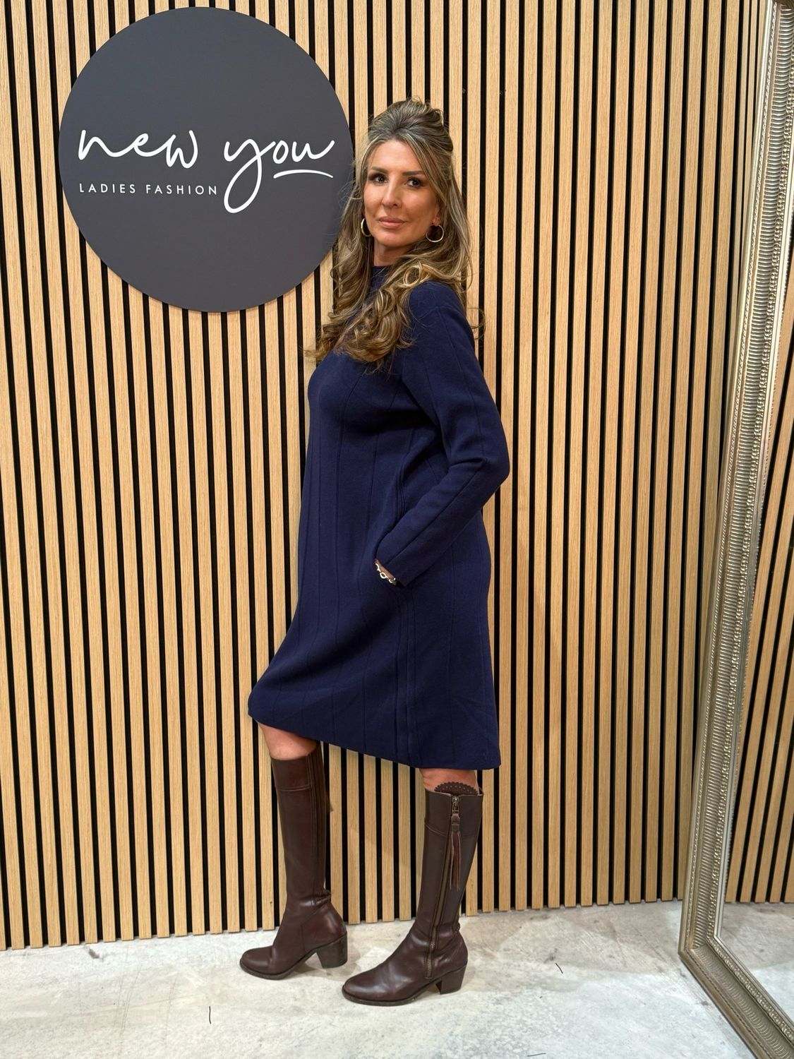Casual Knit Jumper Dress - Navy
