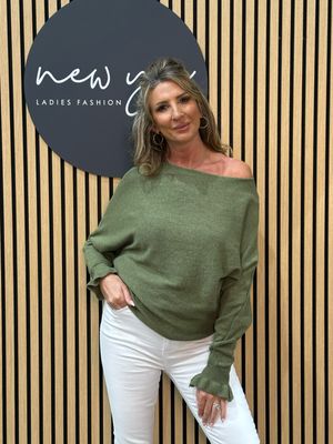 Frill Sleeve Knit Jumper - Khaki