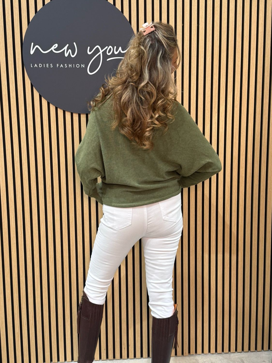 Frill Sleeve Knit Jumper - Khaki