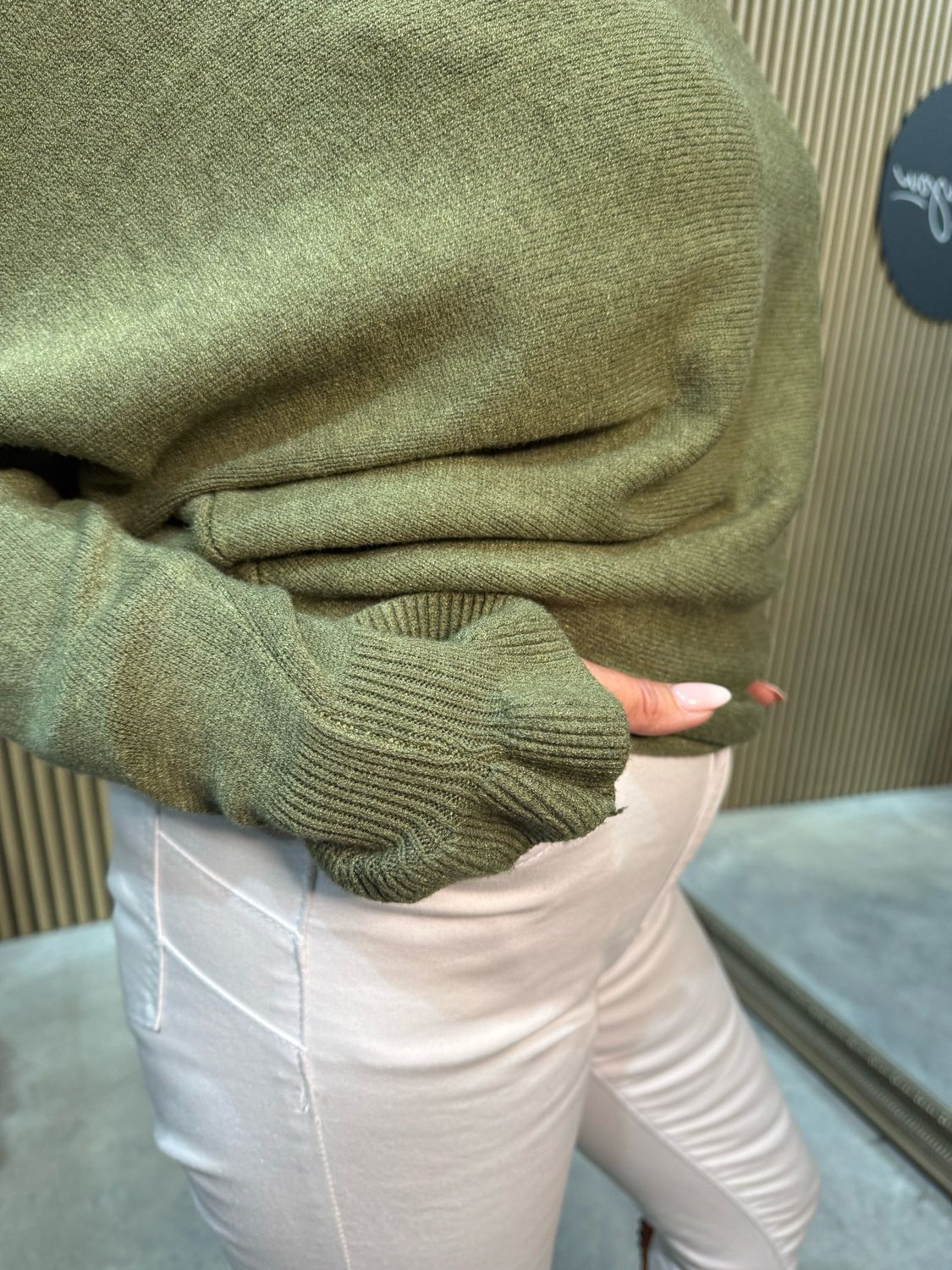 Frill Sleeve Knit Jumper - Khaki