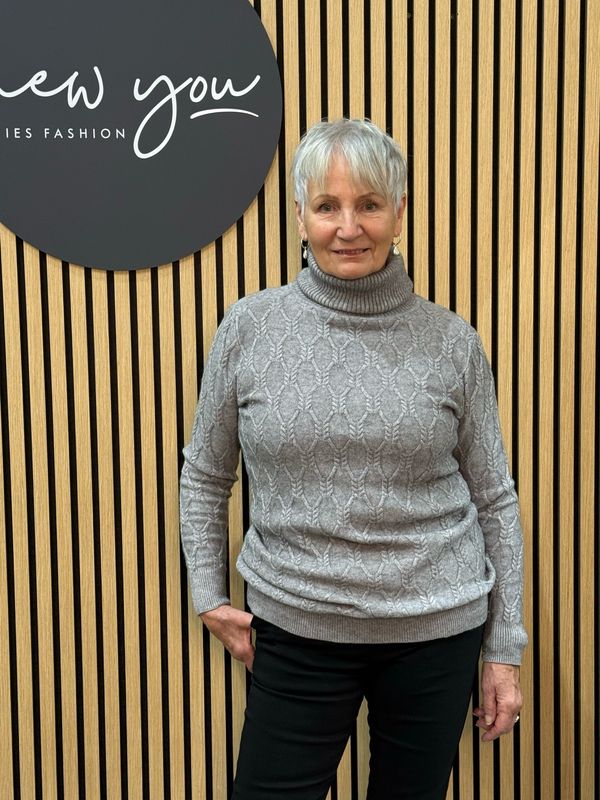 Cable Knit Polo Neck Jumper - Grey