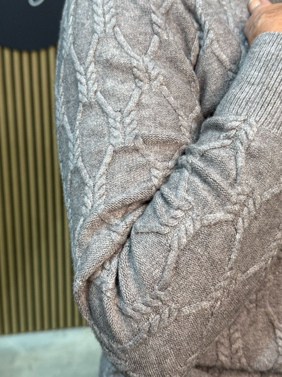 Cable Knit Polo Neck Jumper - Grey