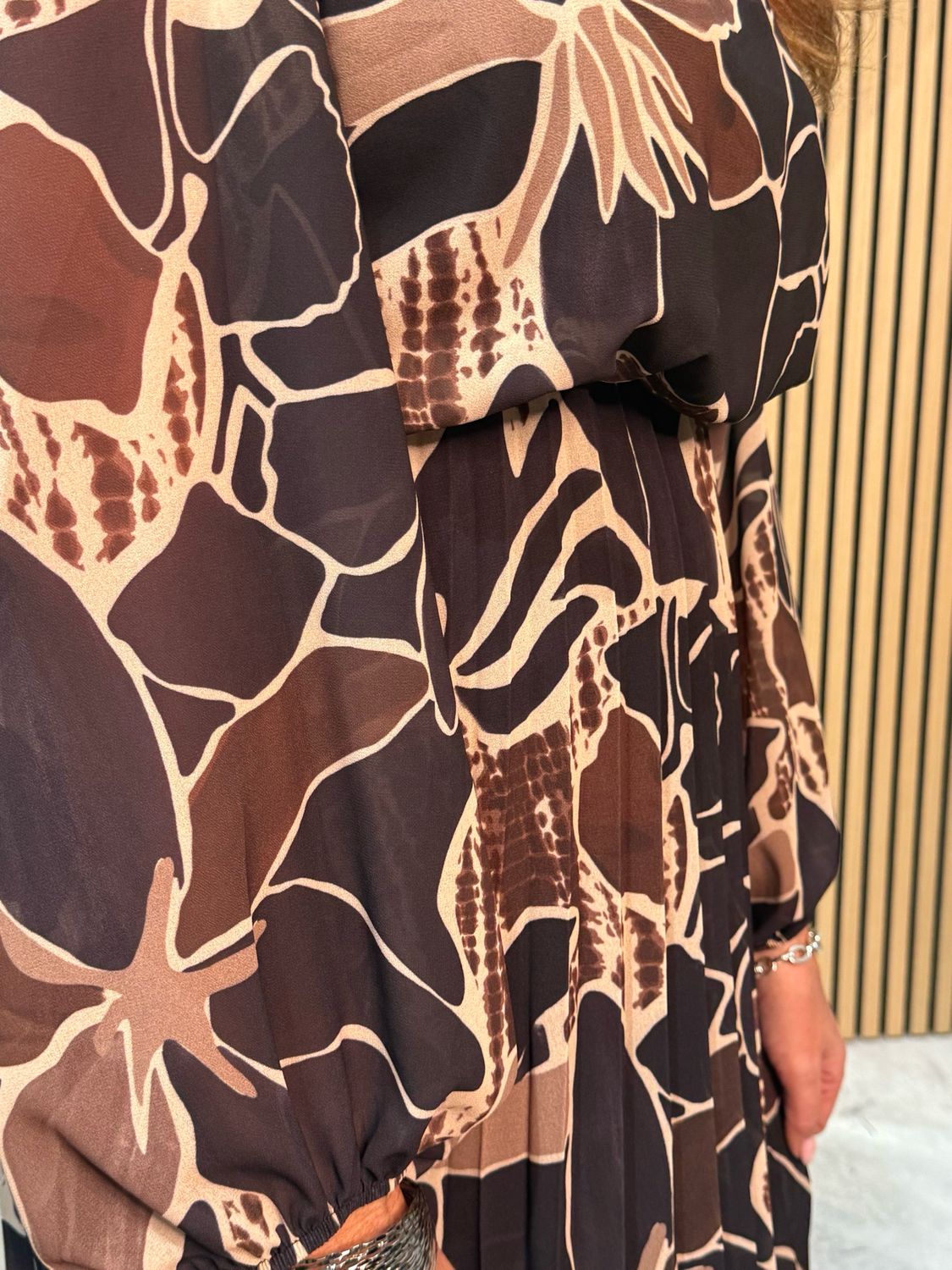 Floral Print Midi Dress- Brown/Black