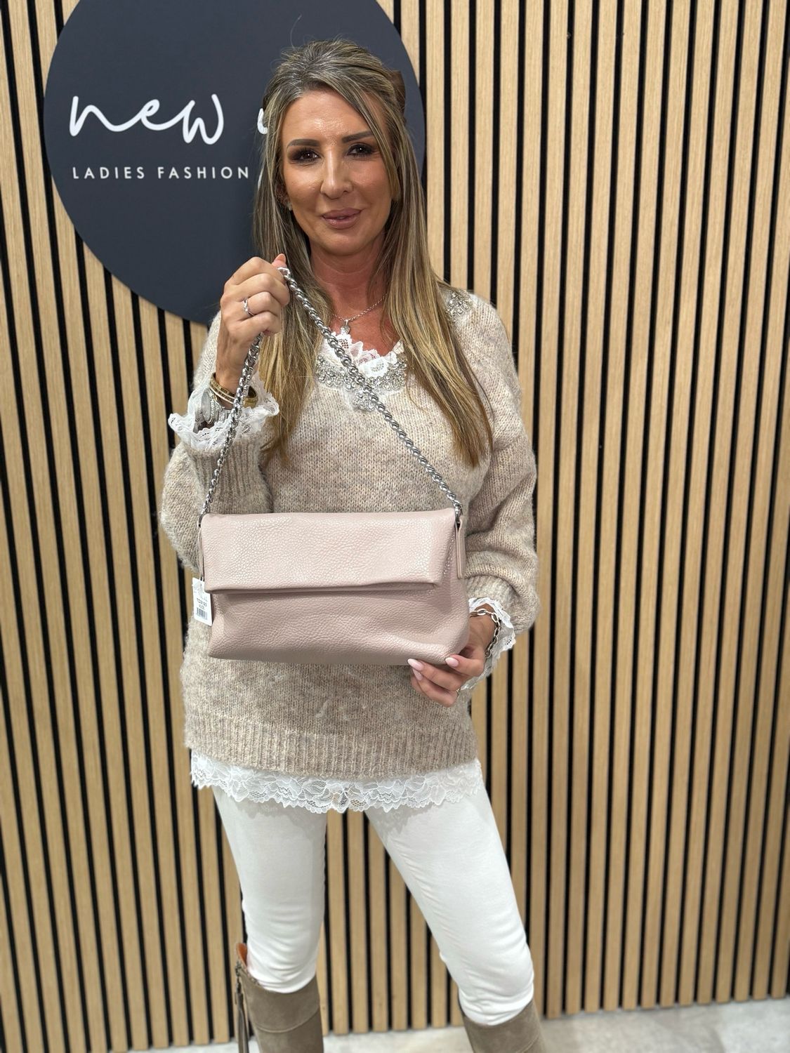 Chain Strap Shoulder Bag - Nude