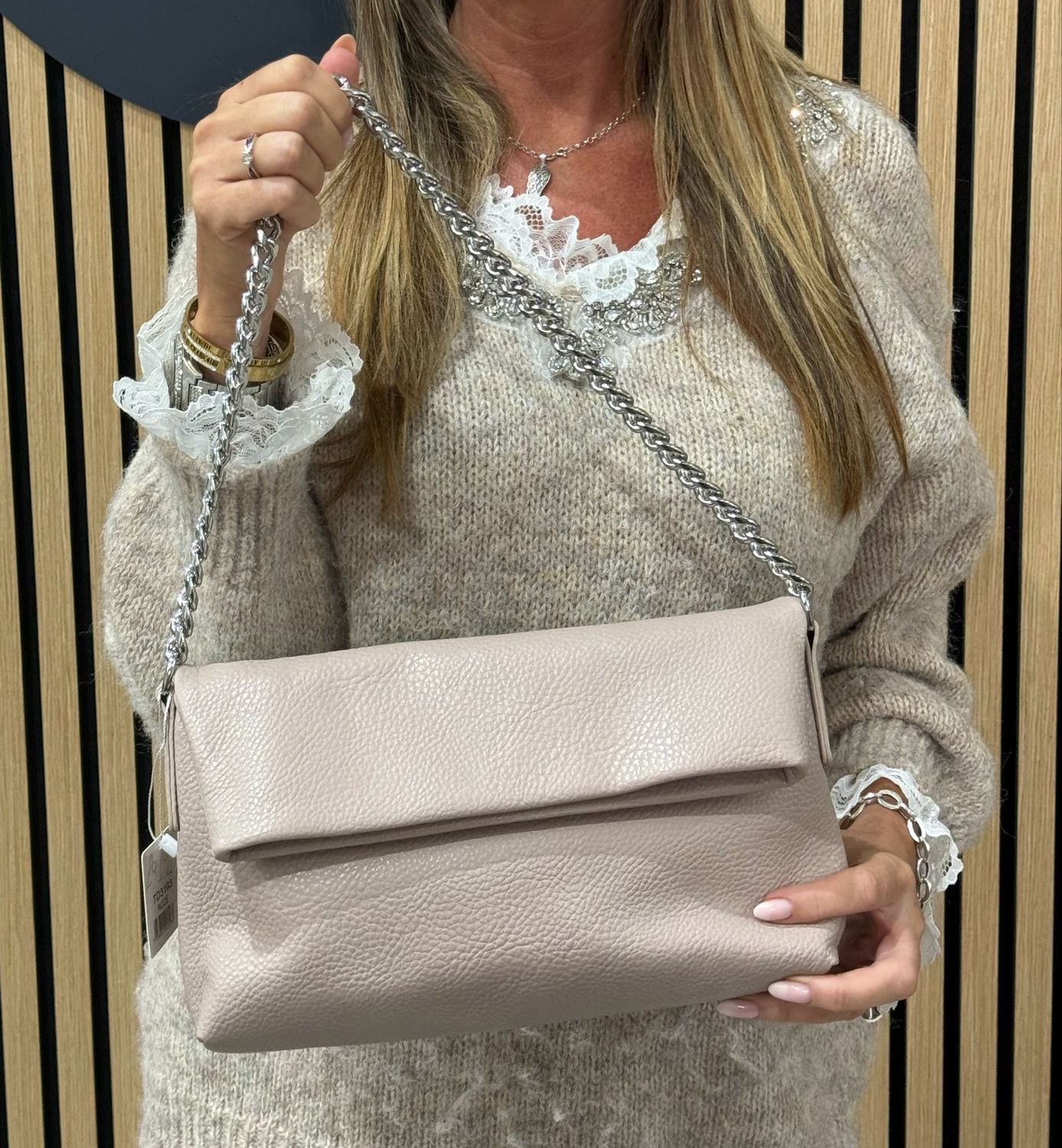 Chain Strap Shoulder Bag - Nude
