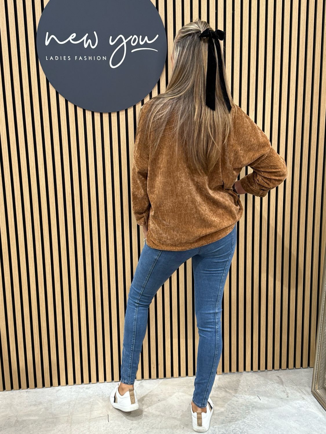 Button Shoulder Velour Top - Tan