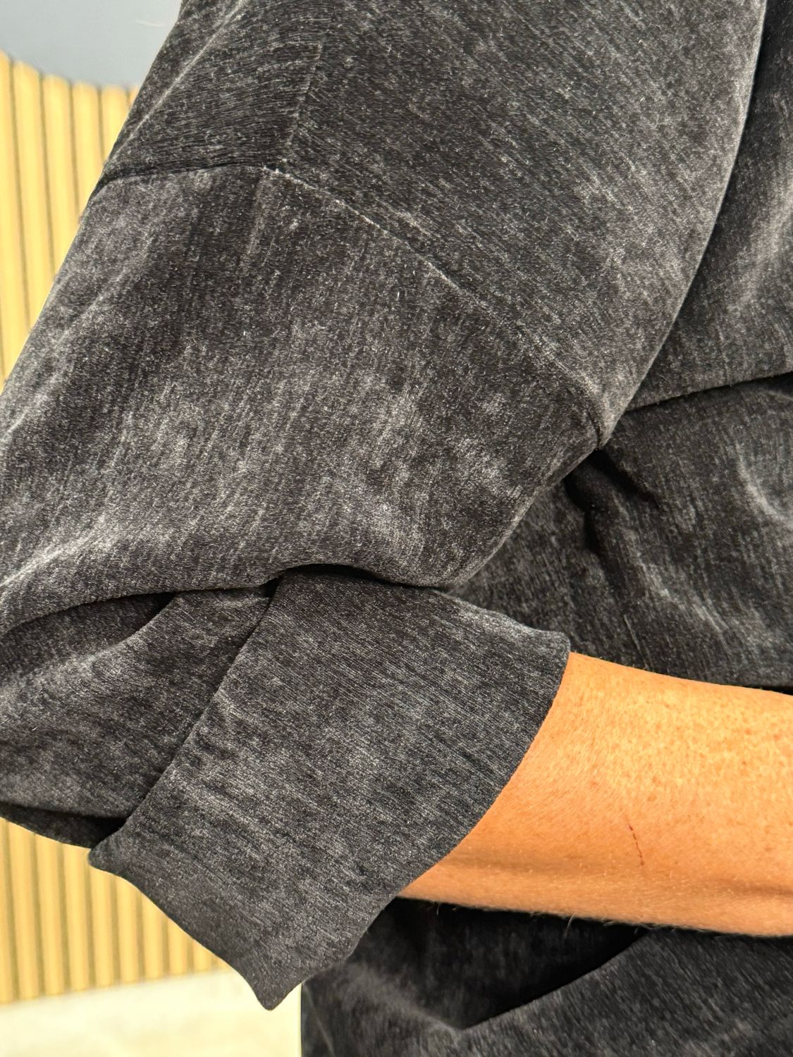 Button Shoulder Velour Top - Black