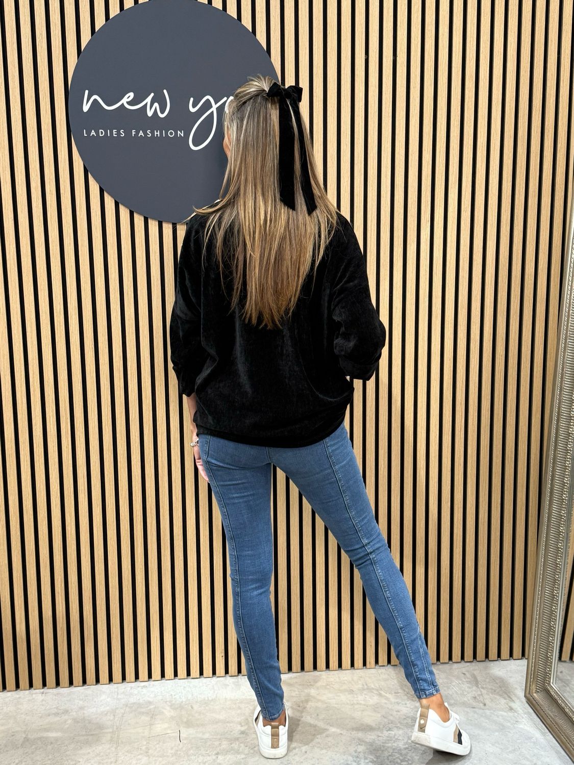 Button Shoulder Velour Top - Black