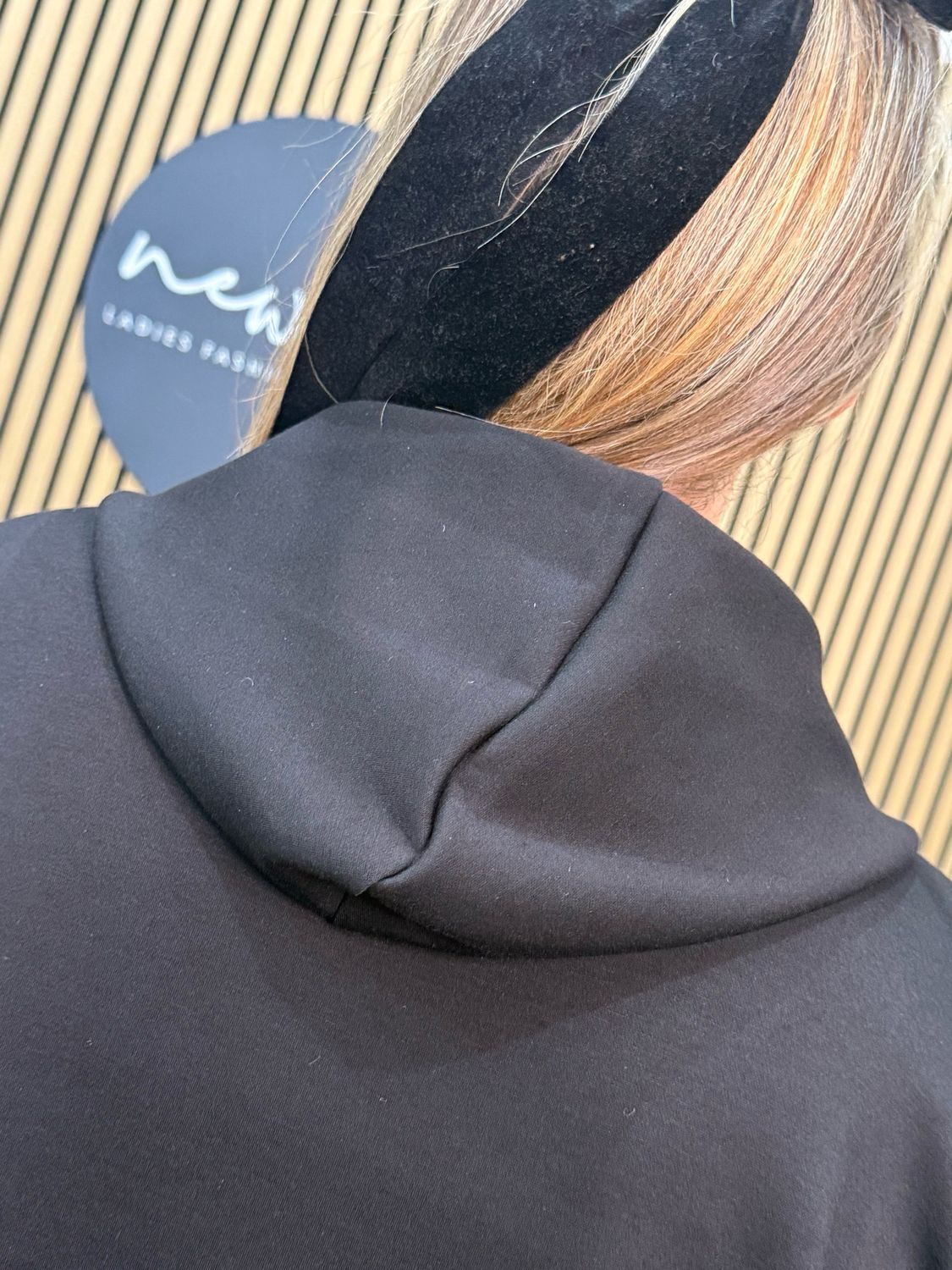 Contrast Trim Hooded Jumper - Black